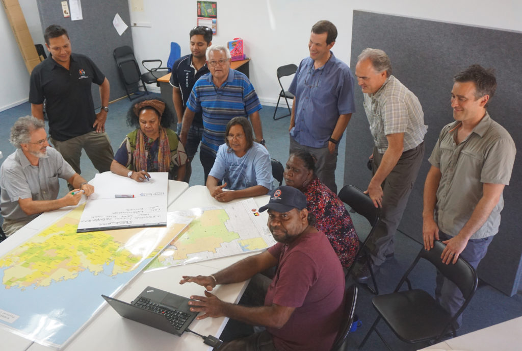 Development by Design workshop participants map out Healthy Country Planning values. Photo by Frank Weisenberger.
